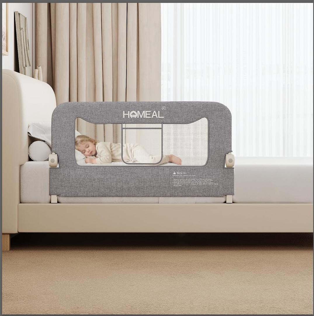 HOMEAL Bed Rail for Toddlers, 32in Foldable Baby Bed Rail Guard, Toddler Bed Rails with UShape Base, Breathable Mesh Bed Rail for Twin, Full, Queen, King Beds, Bed Rail for Baby, Grey