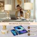 Scenekoy Sculptural Table Lamp Set of 2 with USB Ports for Bedroom Living Room, 26 Gold Leaf Marble Base Bedside Lamps, Pull Chains Switch Modern Nightstand Lamp for Home Room Decor (Bulbs Included)