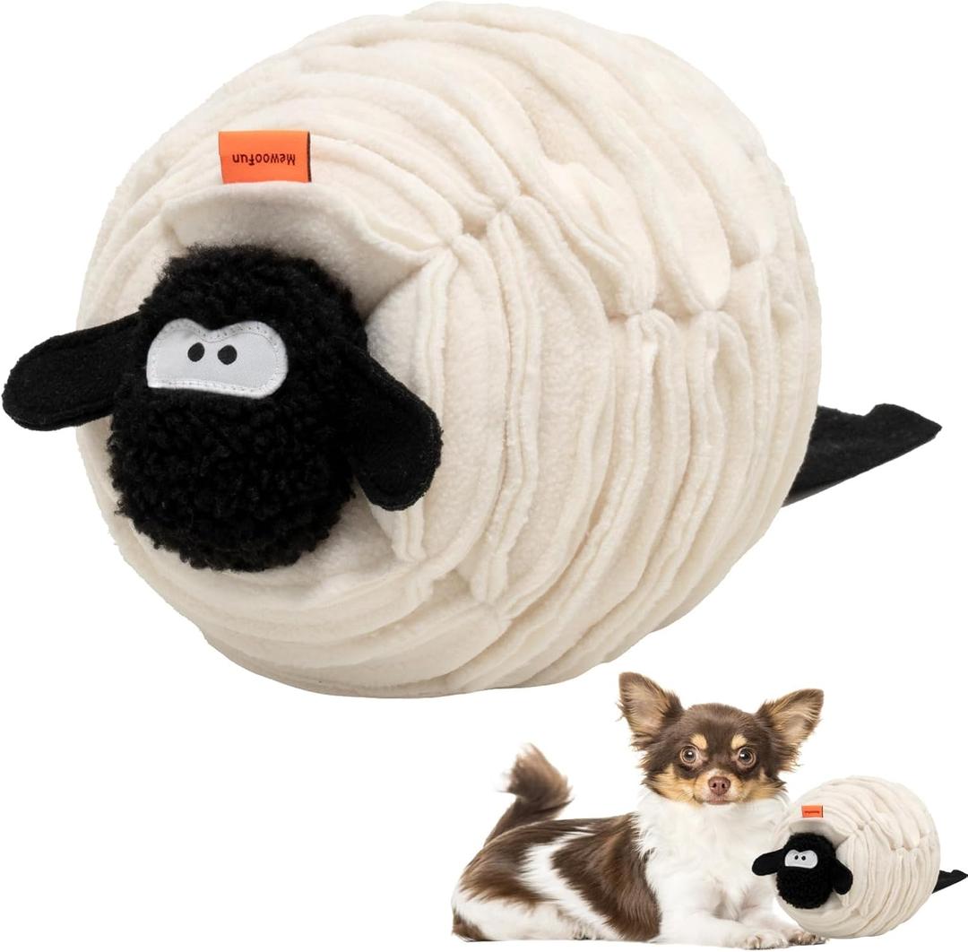 MEWOOFUN Snuffle Ball with Squeaky Features, Interactive Dog Toy - Enrichment Toys for Smart Dogs, Mentally Stimulating, Boredom Busters (Lamb)