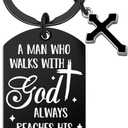 Christian Keychain for Men Bible Verse Cross Keychains Christian Gifts Ideas Religious Bible Scripture Car Accessories Walk with God Baptism Gift for Man Scripture Keychain Mens Keychain