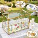 AerWo Glass Wedding Card Box with Lock, Gold Rim Gift Card Box for Wedding with Flower Patterns, Clear Wedding Card Boxes for Reception Memory Money Box for Graduation Baby Shower Birthday Party Decor