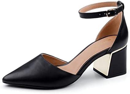 BCTEX COLL Womens Pointed Toe Pumps Shoes Ankle Strap Chunky Low Heels Metal Lined Sandals Designed for Women Size 7.5