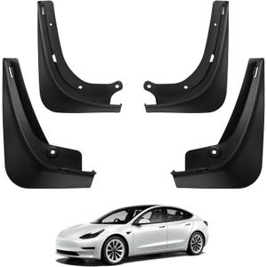 BASENOR 2017-2023 Tesla Model 3 Mud Flaps Splash Guards Fenders (Proprietary Design) No Drilling No Tape Mudflaps All Weather Protector Mudguards for Model 3 Exterior Accessories (Set of 4)