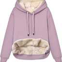Gnveub Women's Casual Winter Warm Fleece Sherpa Lined Hooded Sweatshirt Thick Pullover Plus with Pockets (Large, Purple)