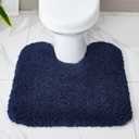Disolla Toilet Mat 22x24 Navy - Non Slip Fluffy U-Shaped Contour Rug, Ultra-Soft Plush Toilet Floor Mat, Absorbent & Machine Washable