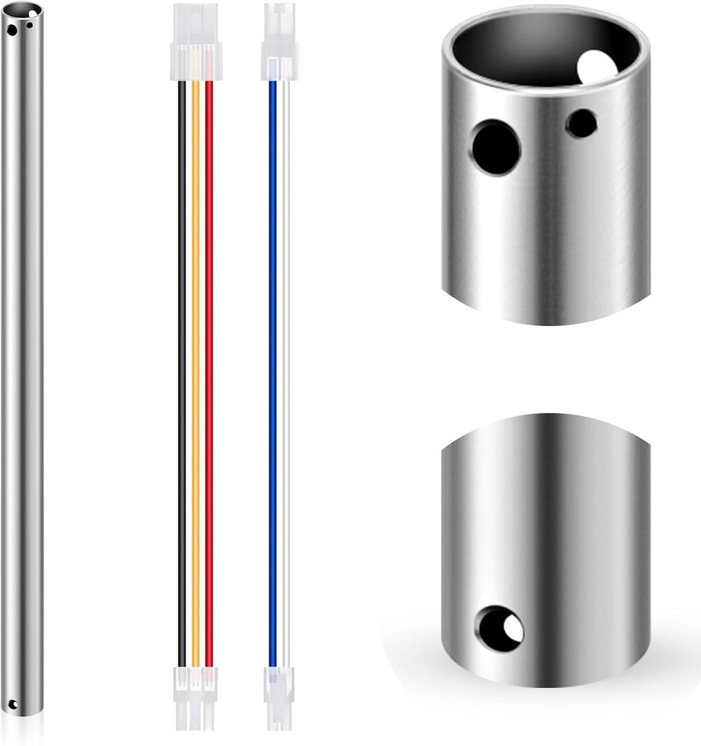 VIHOSE 24 Inch Ceiling Fan Downrod with Extension Cord 2 ft Silver Downrod for Ceiling Fan 1 Inch Outside Diameter Not Threaded Suitable for a Wide Range of Fans