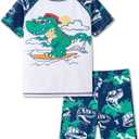 UMELOK Boys' Rash Guard Sets Two Piece Short Sleeve Kids Swimsuit 6Y