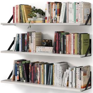 Floating Book Shelves, Set of 3, 36 Inches Wall Bookshelf, Long Large Deep Floating Shelves, Rustic Brown Wood Hanging Wall Shelves for Kitchen, Bedroom (Rustic White, 36Inches)