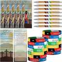 Sayglossy 36 Sets/144 Pcs Father's Day Christian Gifts for Men Bulk Religious Gift Set with Bible Verse Pens Salvation Silicone Bracelets Roman Road Cards for Dad Pastor Church Ministry (Bamboo)