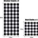 homing Buffalo Plaid Kitchen Towels and Dishcloths Set, 12" x 12" and 13" x 28", Set of 8 Bulk Cotton Waffle Weave Dish Towels, Super Soft Absorbent Hand Towels for Kitchen, Black & White
