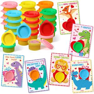 24 Sets Modeling Clay for Kid Mini Modelings Dough Bulk with Cards Goodies Bag Filler Classroom Gift Exchange Party Favor Kids Arts Crafts, Preschool Toys(Dinosaur)