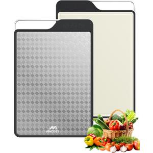 Titanium Cutting Board for Kitchen, Double-Sided Pure Titanium(Checkered Design) & Wheat Straw PP, Food Grade Chopping, Non Toxic, Easy to Clean, 16"11"