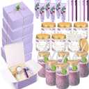 Reallnaive 6 Sets Baby Shower Prizes for Game Winners, Baby Shower Favors Including Glass Cup Scented Candles Hand Cream Pens Gift Box with Raffia for Gender Reveal Wedding Bridal Party Prizes (Purple)