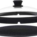 Glass Microwave Cover for Food 10.5 Inch Microwave Splatter Cover With Easy Grip Meteorite Shape Handle Microwave Cover Glass Guard Lid Vented Edge Plate Cover for Heating Food (Black)