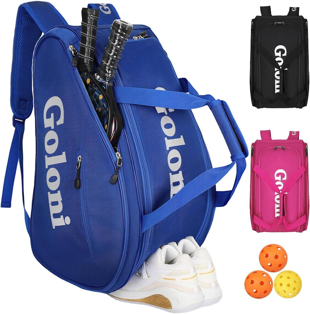 Goloni Pickleball Bag Padel Racket Backpack Large Capacity for Men Women Separate Waterproof Shoes Compartment Pickleball Accessories - Include Fence Hook & Thermal Insulated Pockets (Blueword)