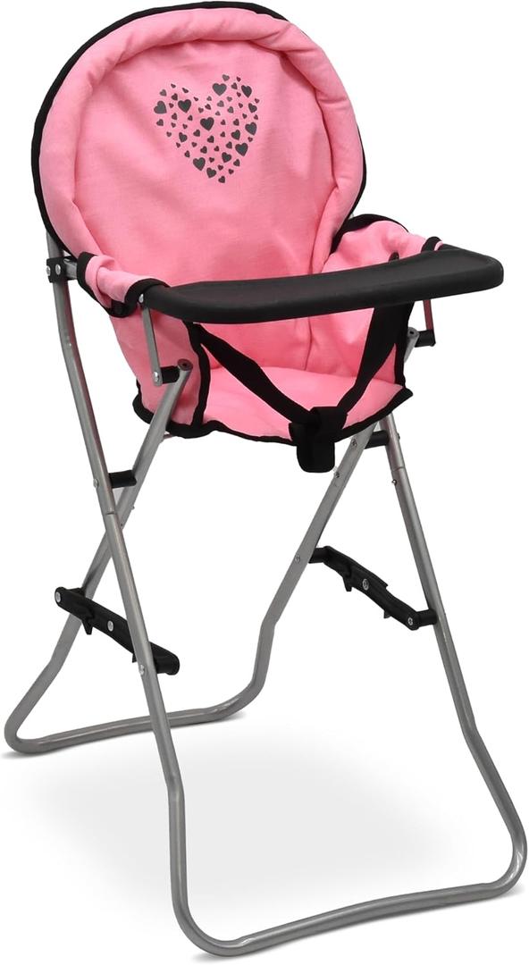 Baby Doll High Chair Foldable with Tray for Girl Pretend Play Toy Feeding Seat for Toddlers Children Compact Toy Furniture Pink