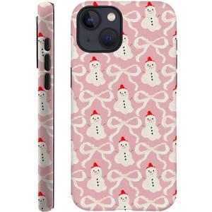 DAIZAG Case Compatible with for iPhone 15,Christmas Snowman Pink Bow Phone Case for iPhone 15 for Girl Women Boy Men