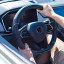 Car Pass Colour Piping Leather Universal Fit Steering Wheel Cover,Perfectly fit for 14.5-15 inches for Various Vehicles SUVs,Vans,Sedans,Cars (Black & Mint)