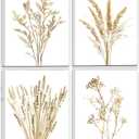 WANBOYA Botanical Boho Wall Art Modern Bathroom Decor Golden Yellow Plant Wall Art Prints Beige Room Aesthetic Nature Kitchen Living Room Bedroom Decor Home Decor Framed Ready to Hang (8"x10"x4pcs)