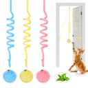 Potaroma Hanging Fluffy Cat Catnip Ball Toys 3 Pcs with Bell, Interactive Cat Teaser Retractable Toys Indoor Kitten Play Chase Exercise Physical Stimulation