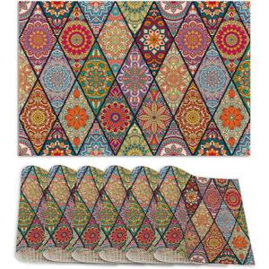 Set of 6 Washable Colorful Bohemian Placemats Non-Slip Heat-Resistant 12x18 Inch Thick DecorativeLinen Table Mats for Dining Table Home Dcor