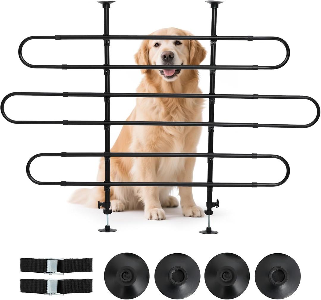 Dog Car Barriers for SUV, Adjustable Metal Dog Barrier for Car, SUV, Trucks & Minivans. Fits Medium to Large Breeds, 33.5''-59'' Wide, 33.5''-50.4'' Tall. Easy to InstallSturdy Tubular Pet Divider