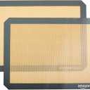 Amazon Basics Silicone Rectangular Baking Mat, Non-Stick Reusable Oven Bakeware, 16.5" x 11.6", New Beige/Gray, Pack of 2