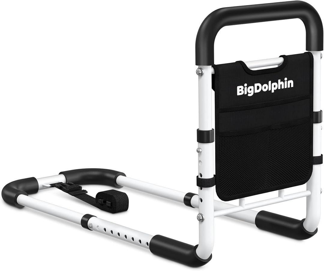 Bed Rails for Elderly Adults Safety - ASTM Approved Adjustable Bed Cane with Non-Slip Ergonomic Handle & Storage Pocket, Bed Railings for Seniors Support 350 LBS, Tool-Free (Medium)