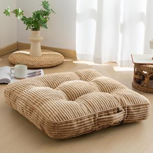 HIGOGOGO Washable Floor Pillow Cushion for Adults, Meditation Cushion Pillow, Large Square Floor Sitting, Removable Tufted Corduroy Cover, for Tatami Living Room or Yoga, 22x22 Inch, Machine Washable (4" Thick(Pack of 1))