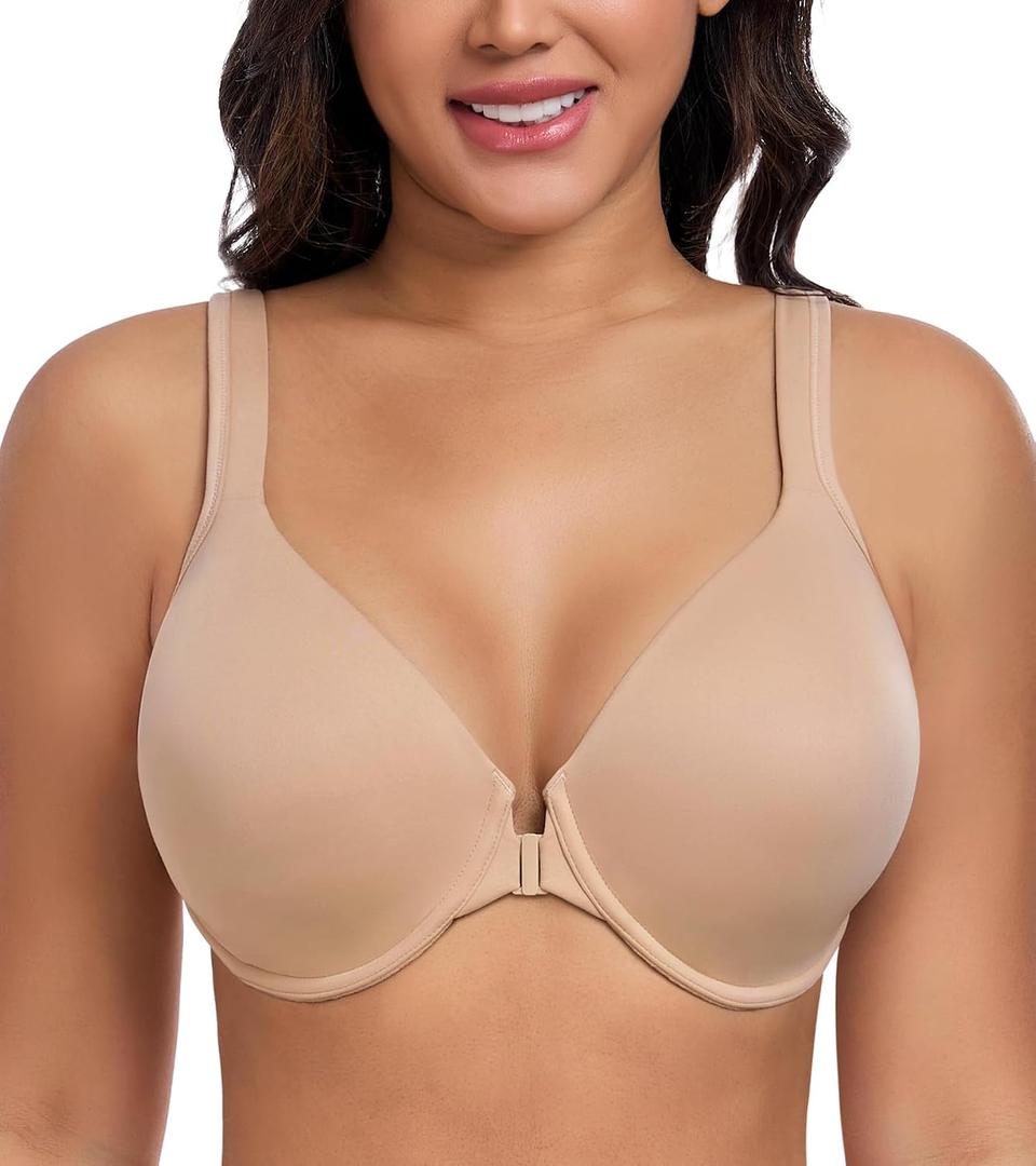DotVol Women's Front Closure Posture Everyday Bra Plus Size Full Figure Underwire Back Support Bralette, 40G, Beige