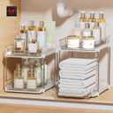 Bathroom Organizers And Storage  With Multipurpose Holder, 2 Sets of 2 Tiers Stackable Under Sink Bathroom Drawer Organizer Multi-Purpose Pantry Organizer And Kitchen Organization With Dividers