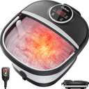 GEHONA Collapsible Foot Spa Bath with Heat, Foot Massager with Two Side Supports, Leakage Protector, Temperature Control, Bubbles, Red Light, Timer, Feet Soaker, Gifts (Deep Black)
