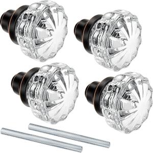 Amylove 2 Set Glass Door Knobs Mortise Style Fluted Crystal Antique Door Knobs with Spindle Antique Doorknobs for Home Interior (Bronze, Basic)