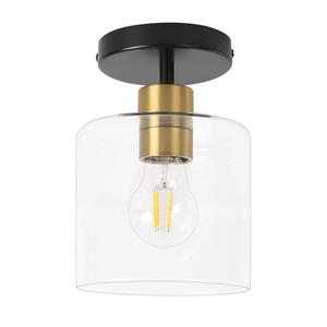 KLSS Black Brass Semi Flush Mount Ceiling Light,Modern Farmhouse Ceiling Light Fixture for Closet Entryway,Hallway Light Fixture 5.9in Clear Glass Shade 1 Pack