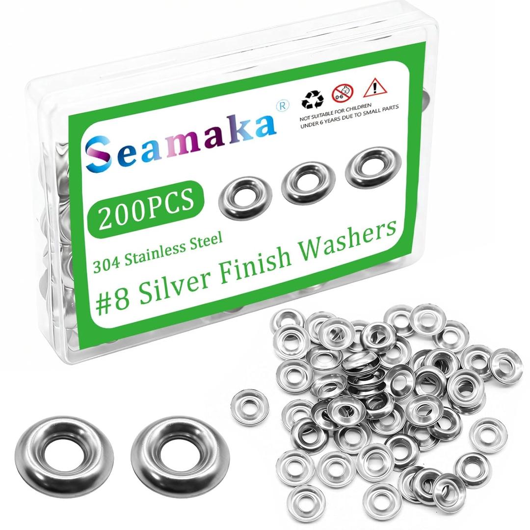 200 Pcs #8 Silver Finish Washers 304 Stainless Steel Finishing Washers Countersunk Cup