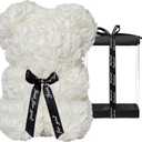 DuHouse Rose Bear Rose Teddy Bear Flower Gift Black Box for Valentines Gifts Anniversary Christmas,Birthdays Bridal Showers -Fully Handmade 10 inch Flower Bear Clear Gift Box(White)