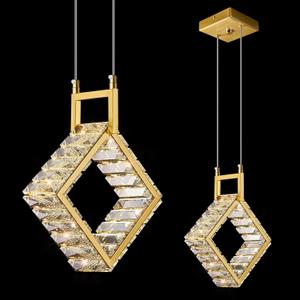 Kitchen Island Mini Light Fixture Modern Led Crystal Pendant Light Gold Square Chandelier for Dining Room Living Room Kitchen Bedroom Bar1-Pack