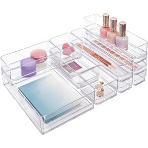 STORi SimpleSort 10-Piece Stackable Clear Drawer Organizer Set | Multi-size Trays | Makeup Vanity Storage Bins and Office Desk Drawer Dividers 