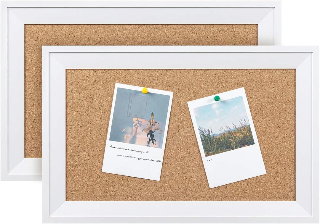 HBlife Cork Board Bulletin Board 11 x 17 inch with White Frame Rectangle Decorative Hanging Pin Board Perfect Decor for Office & Home,Message Board or Vision Board - 2pcs
