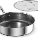 COOKER KING 3.6 Quart Stainless Steel Saute Pan with Lid, 11 Inch Hybrid Nonstick Deep Saute Pan, Tri-Ply Clad Even Heat Distribution, Dishwasher-Friendly,Oven Safe to 500F, Induction Compatible