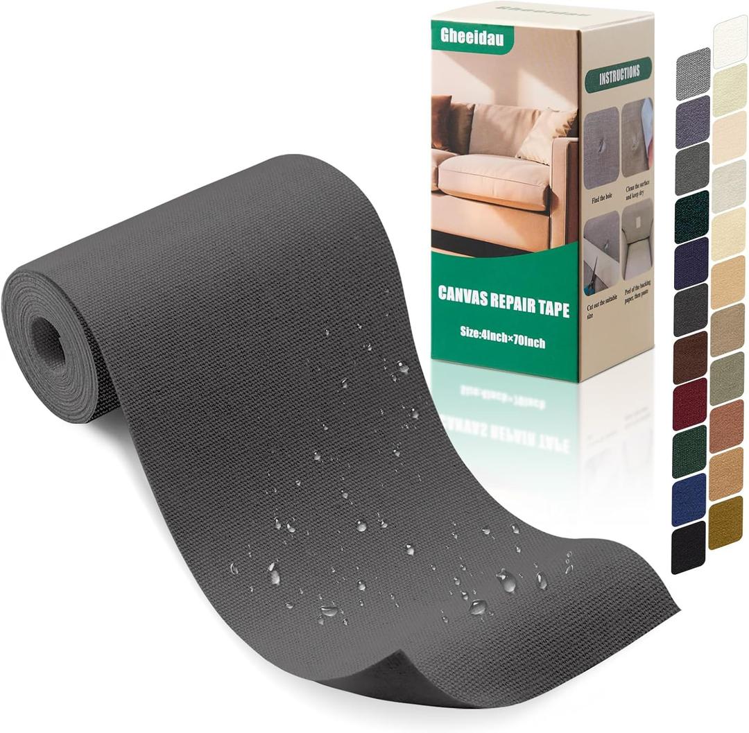 Canvas Repair Tape 470 Inch Waterproof Self-Adhesive Fabric Repair Patch for Repairing Boat Covers,Tents,Patio Umbrellas,Car Seats,Luggage,Sofas.(Charcoal Grey)