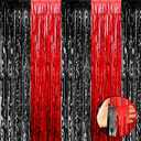 4 Pack Foil Fringe Curtain Backdrop, 3.28Ft x 8.2Ft Metallic Tinsel Foil Fringe Streamers Curtains for Photo Booth, Wedding, Casino Viva Las Vegas Game Night Birthday Party Decoration (Black Red)