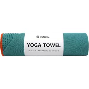 Eunzel Hot Yoga Towel - Microfiber Non Slip Yoga Mat Towel with Grip Dot Sweat Absorbent Towel for Hot Yoga, Pilates and Fitness 72" x 24", Dark Cyan/Orange
