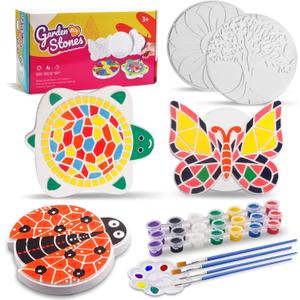 IFLOVE Paint Your Own Stepping Stones for Kids Craft Kits,Arts and Crafts for Kids Ages 4-8,5 Pack Painting Crafts for Girls Ages 8-12Outdoor Toys Art Supplies Toddler Birthday Gift (Multicolored)