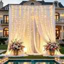 1010ft White Tulle Backdrop Curtains with Lights String for Wedding Parties Sheer Backdrop Curtain Backdrop for Engagement Bridal Baby Shower Birthday Party Home Decoration 5ft10ft, 2 Panels