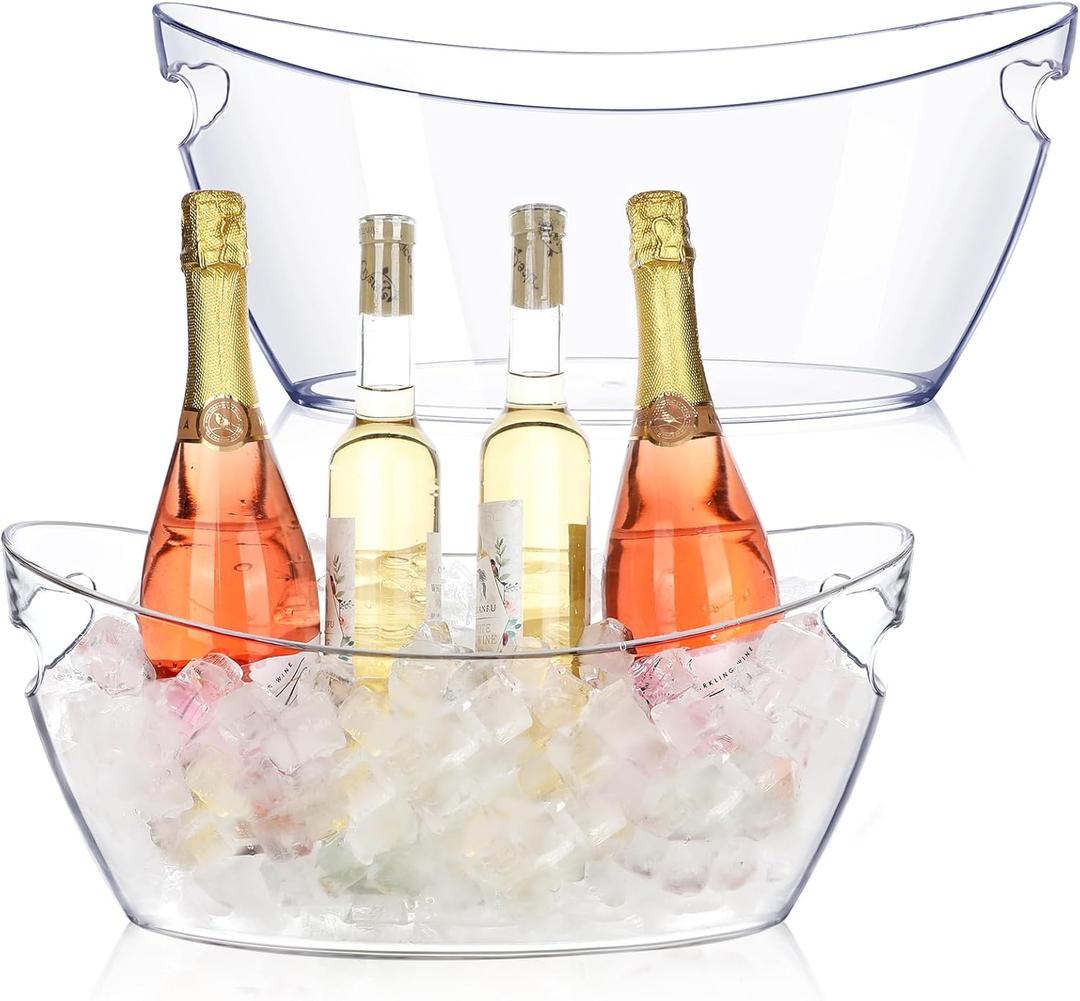 Ice Buckets for Parties, 2pcs Acrylic Champagne Beverage, Drinks Buckets Tub for Cocktail Bar, 5.5L Ice Bucket for Christmas Party(16.5 * 7.3 * 6.8inch) (Clear)