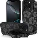 Fiyart Designed for iPhone 16 Pro Case Cute Flowers with Strap Soft TPU Phone Cover Protective Camera Lens Protection for Women Men Floral Bumper with Stand 6.3"-Black