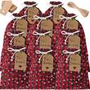 Shappy 24 Pcs Christmas Drawstring Gift Bags Xmas Buffalo Plaid Burlap Advent Bags 10 x 8 Inches Linen Treat Candy Bag with 32.8 ft Rope 24 Card(Black Red Snowflake)