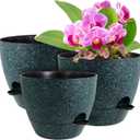 12/10/9 inch Large Self Watering Pots, Planter, Plant Pots with Mesh Drainage Holes for Indoor Outdoor Garden Plants, Plastic Flower Pots with Deep Reservoir, Black with Green Speckles