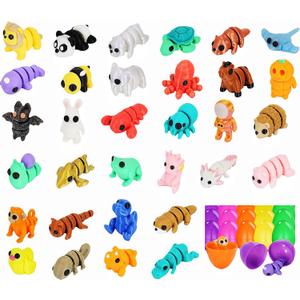 2 x 32-Piece 3D Printed Animal Figures with Surprise Eggs, Articulated Mini Fidget Toys, Poseable Desk Pets and Tiny Animal Figurines for Party Favors, Classroom Prizes, Gifts and Display